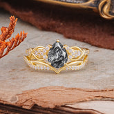 Romantic 5-Prong Pear Cut Natural Black Rutilated Quartz Stacking Ring